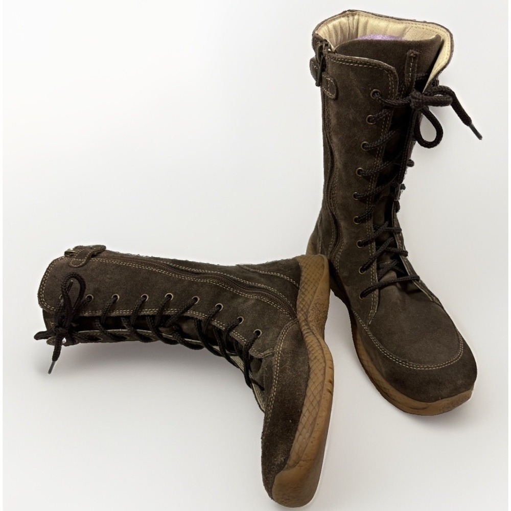 Primigi Kids Brown Suede Lace Up Tall Boots Side Zip EU 32 US 1 Little Kid